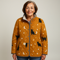 Elle | Casual Quilted Jacket with Black Cat Halloween Print
