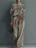 Women's turtleneck casual warm Taupe velvet suit