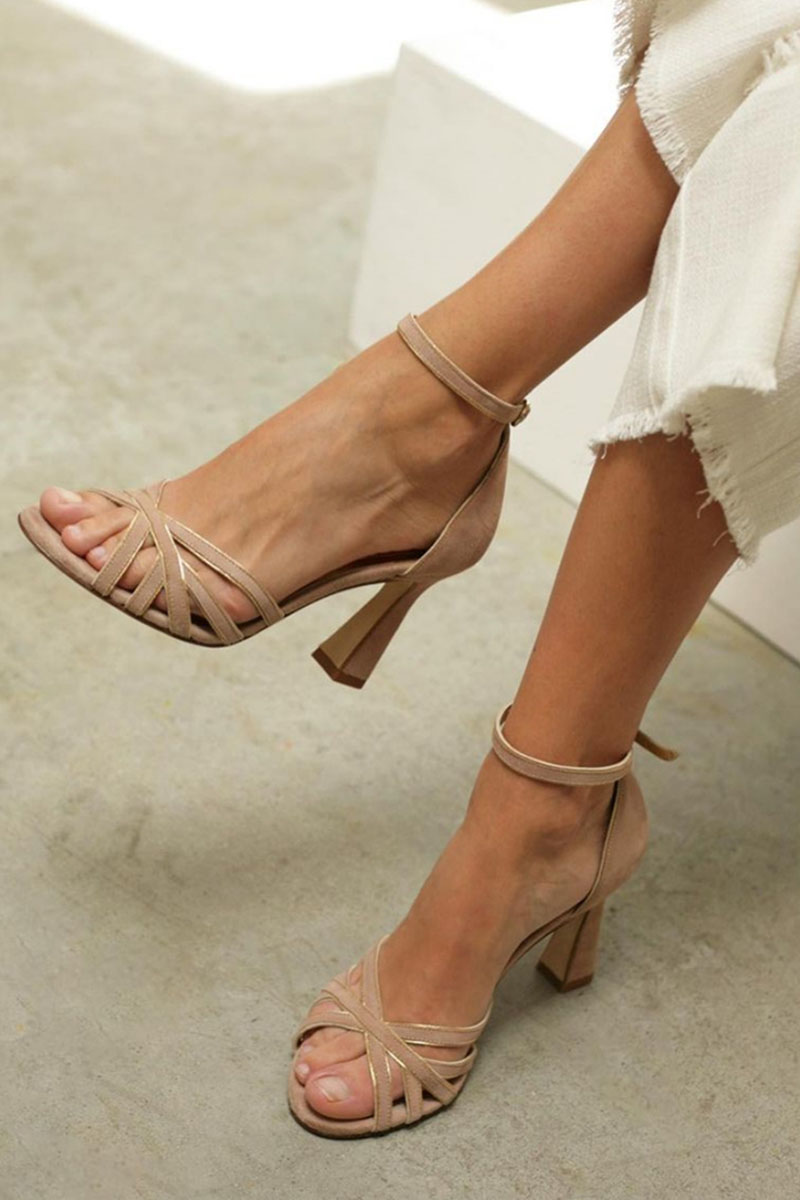 Elviera™ | Round Toe Patchwork Sandals with Slim Heel