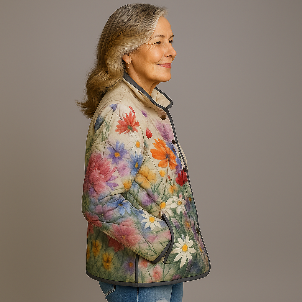 Elle | Charming Floral Print Quilted Jacket for Women - Vintage Casual Style