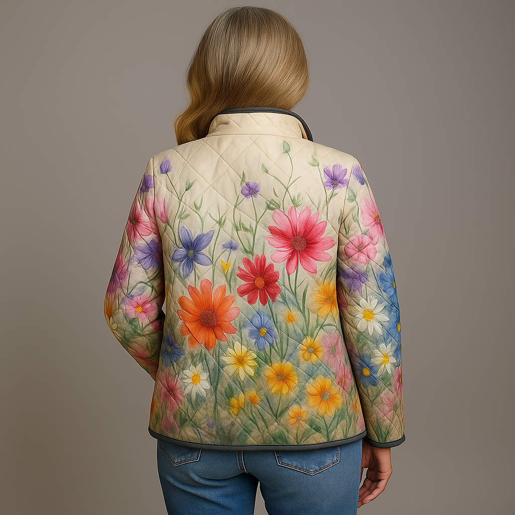 Elle | Charming Floral Print Quilted Jacket for Women - Vintage Casual Style