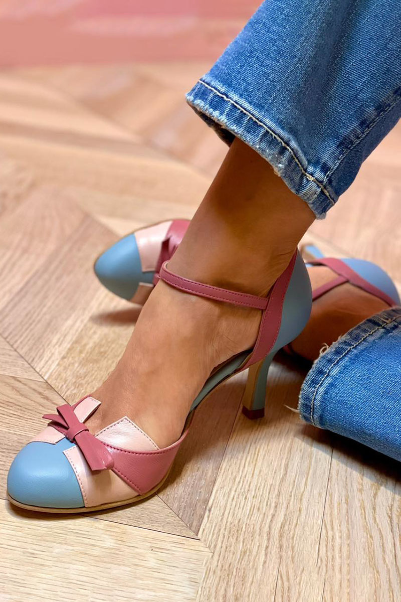 Bellarosa | Colorful sandals with bow and strap, round toe