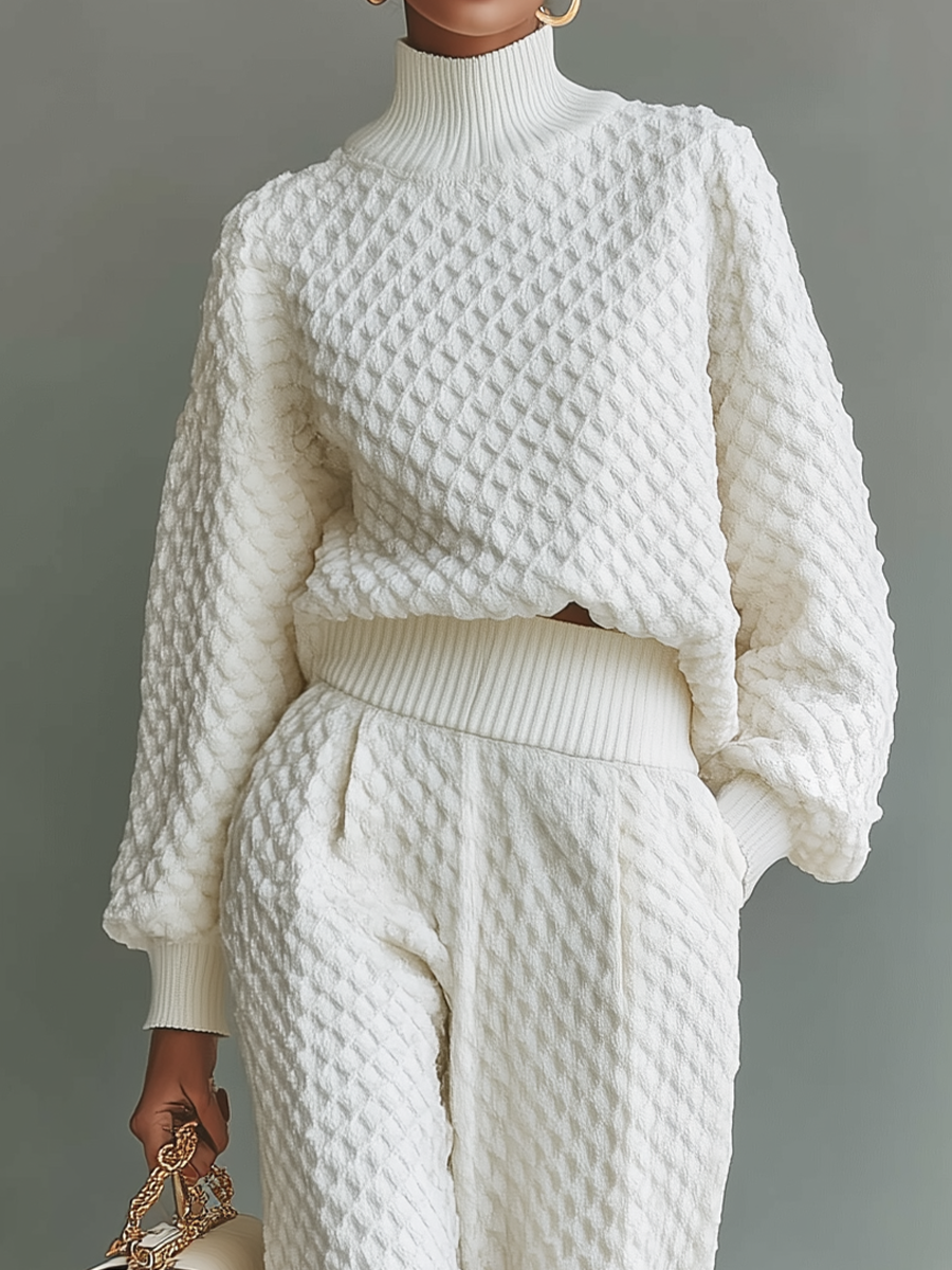 Women's White Top And Wide-leg Pants Knitted Set