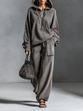 Women's Casual Corduroy Hooded Sweatshirt Straight Pants Set