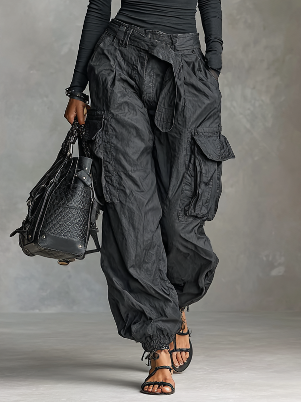 Square Neck Long Sleeve T-Shirt Cargo Pants Two-Piece Set