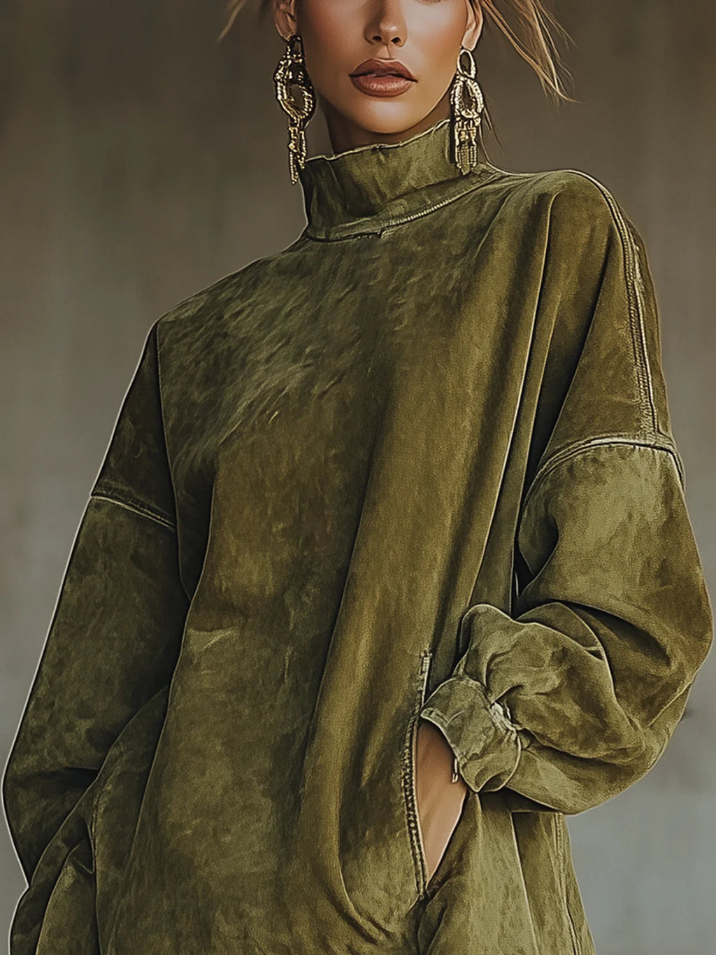 Amalia | Suede dress with high neck and fringes