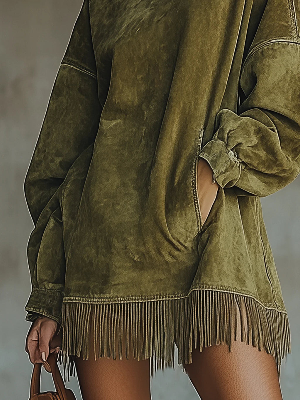 Darcie | Suede Effect Tunic Dress with Fringes
