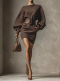 Women's dark brown versatile mini dress