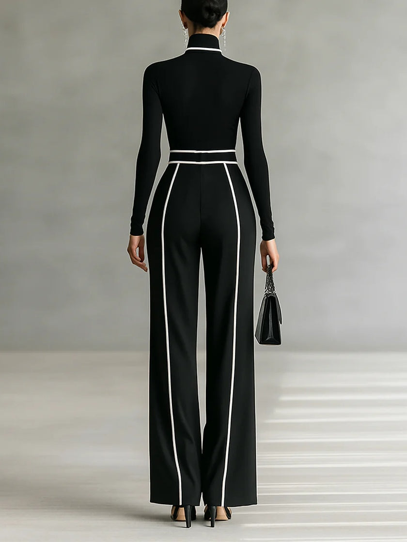 Solana™ - High Neck Long Sleeve Top and Wide Leg Pants Set with Belt
