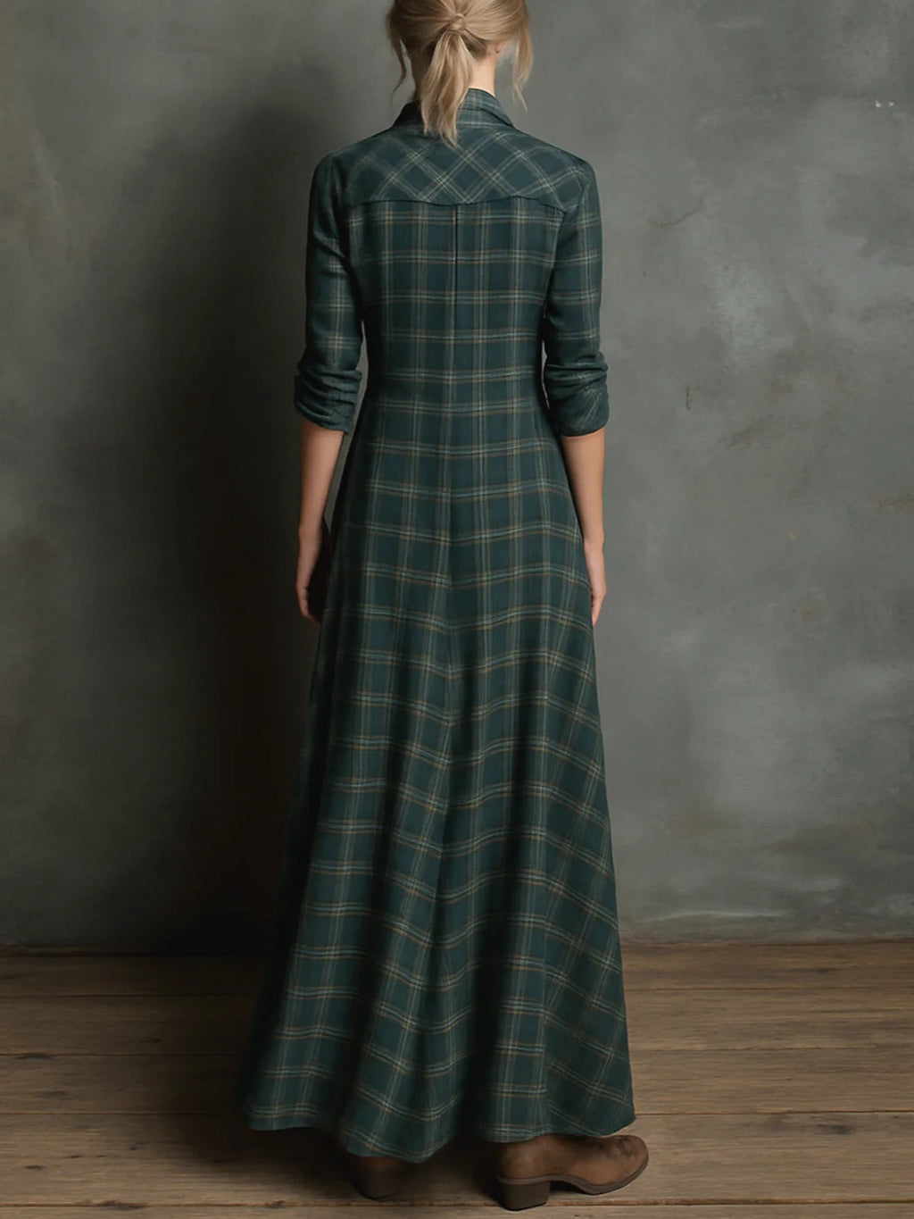 Savannah | Green Plaid Button-Down Western Dress