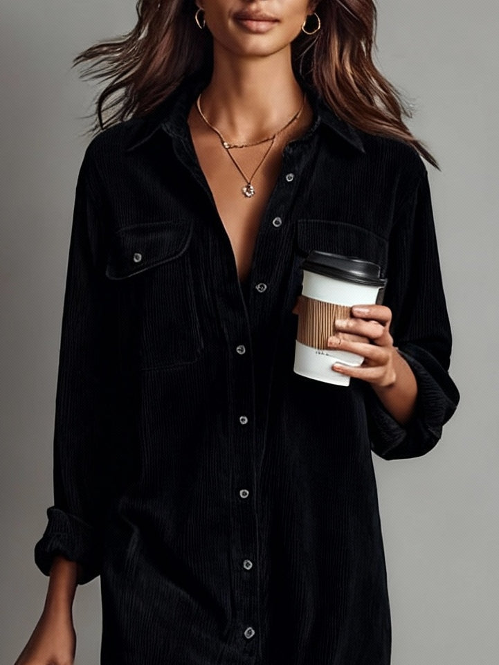 Avery | Corduroy Midi Dress with Chest Pockets