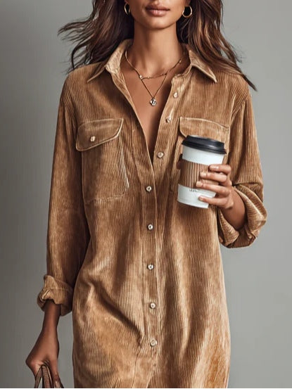 Avery | Corduroy Midi Dress with Chest Pockets