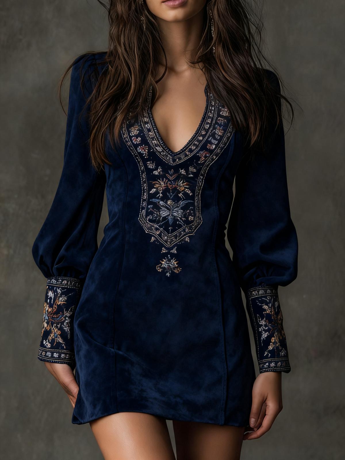 Lenora™ | Embroidered Suede Mini Dress in Purple