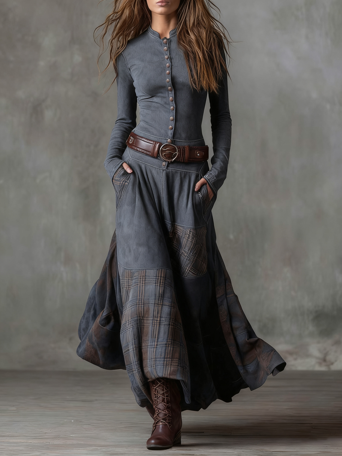 Isabelle | Suede maxi dress with belt