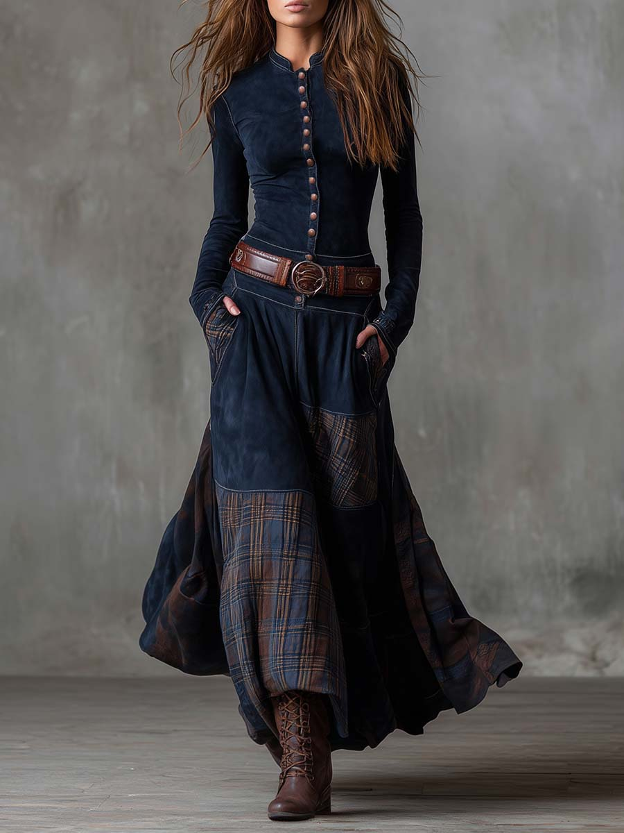 Isabelle | Suede maxi dress with belt