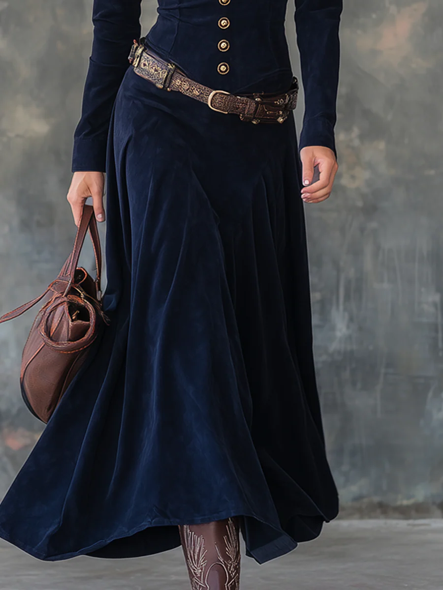 Diana │ Button-Detail Long Suede Dress