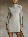 Light Grey Faux Suede High-neck Zip-up Mini Dress