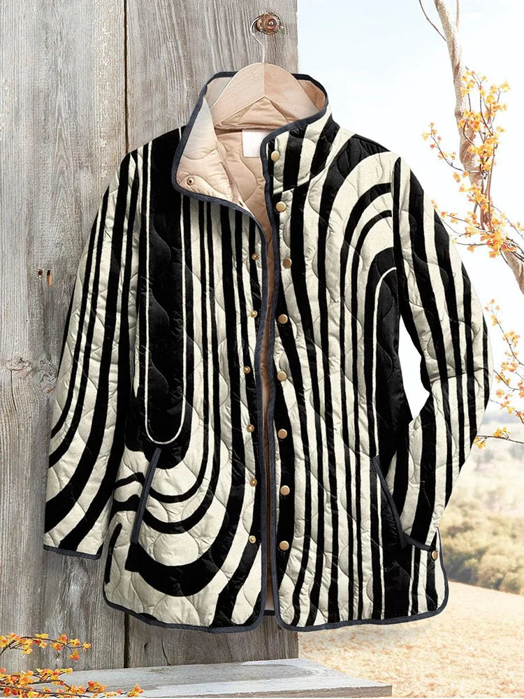 Elle | Women's Casual Quilted Jacket with Abstract Geometric Design