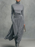 Elegant Stand-up Collar Long-sleeved T-shirt And Velvet Skirt Set