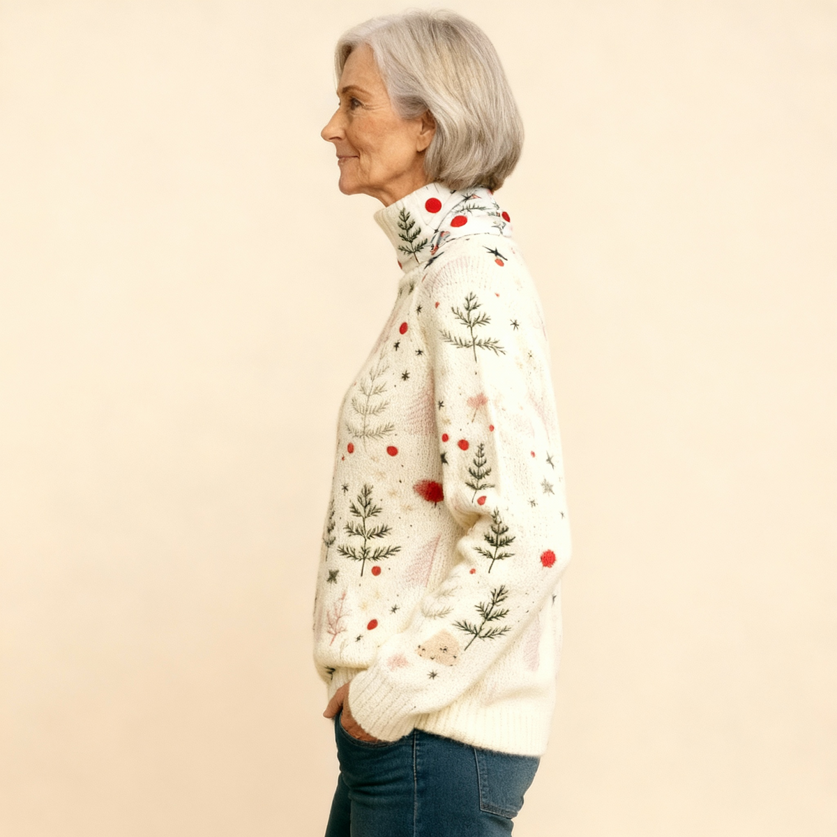 Ivory Christmas Knit Turtleneck Sweater