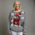 Casual Hooded Flannel Sweatshirt with Christmas Cat Print for Women