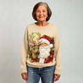Casual Round Neck Santa Reindeer Vintage Sweatshirt for Women