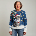Casual Flannel T-Shirt with Retro Animal Art for Women