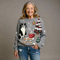 Comfortable Flannel Sweatshirt with Retro Christmas Animal Art Print for Women