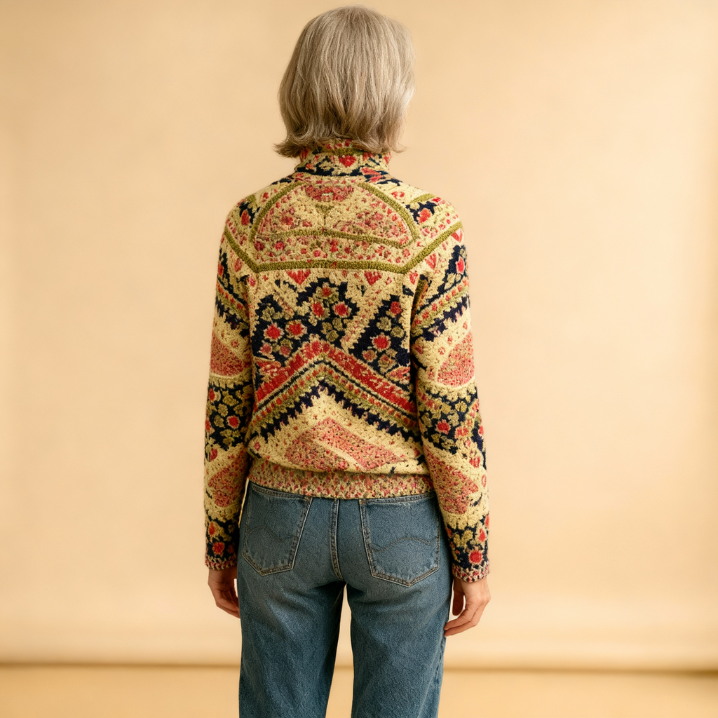 Vintage Floral Knit Turtleneck Sweater