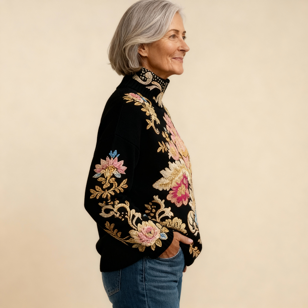 Ava | Vintage Floral Knit Sweater