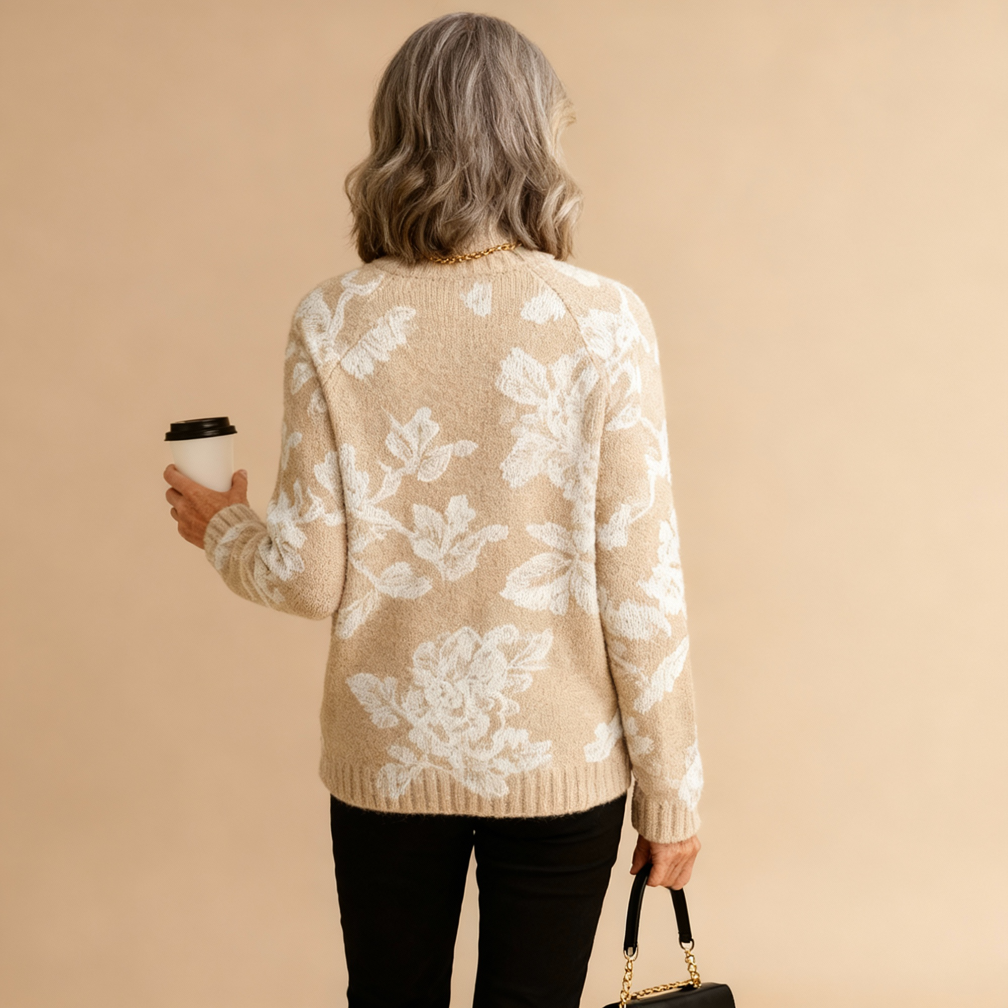 Timeless Vintage Floral Knit Turtleneck Sweater