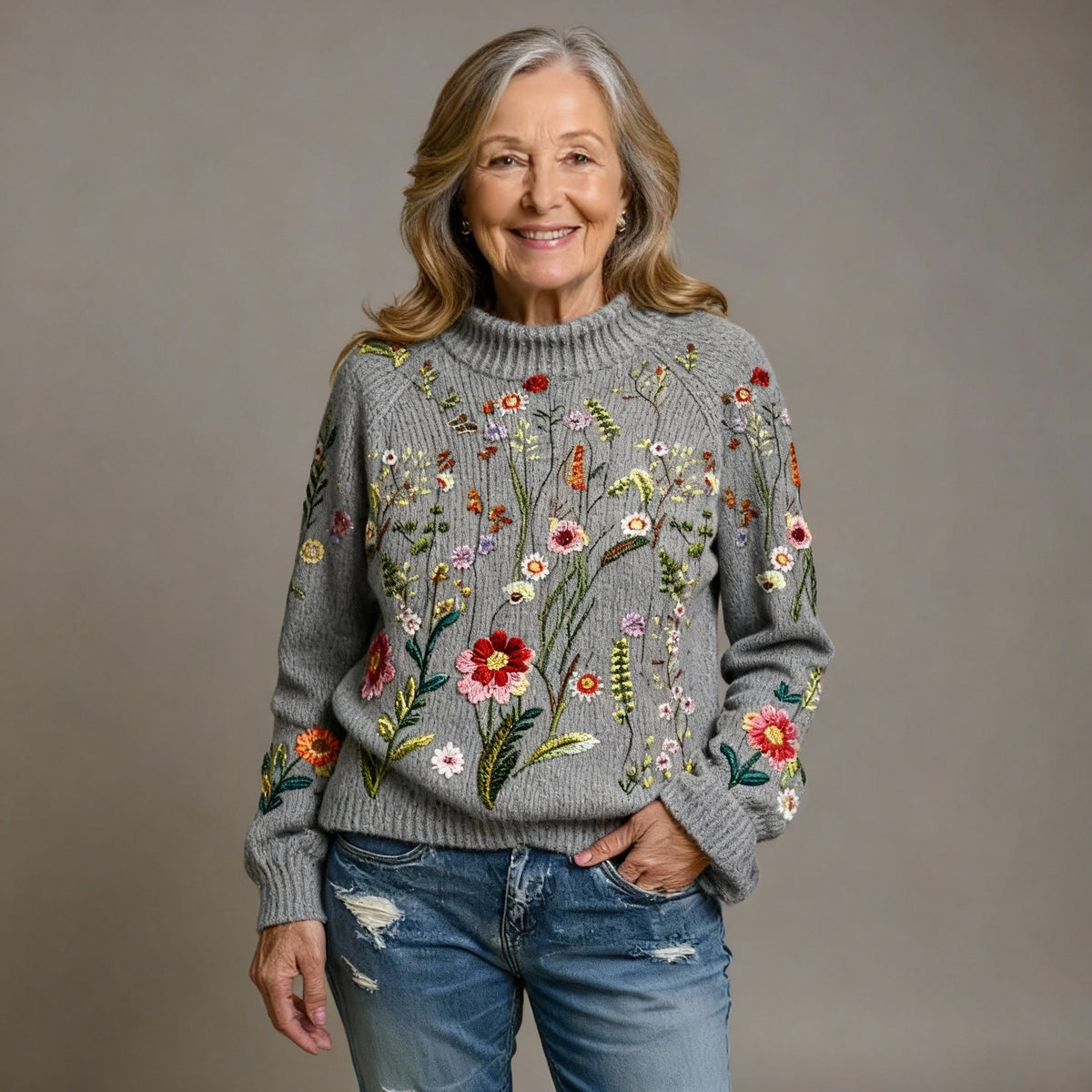 Classic Vintage Floral Knit Sweater