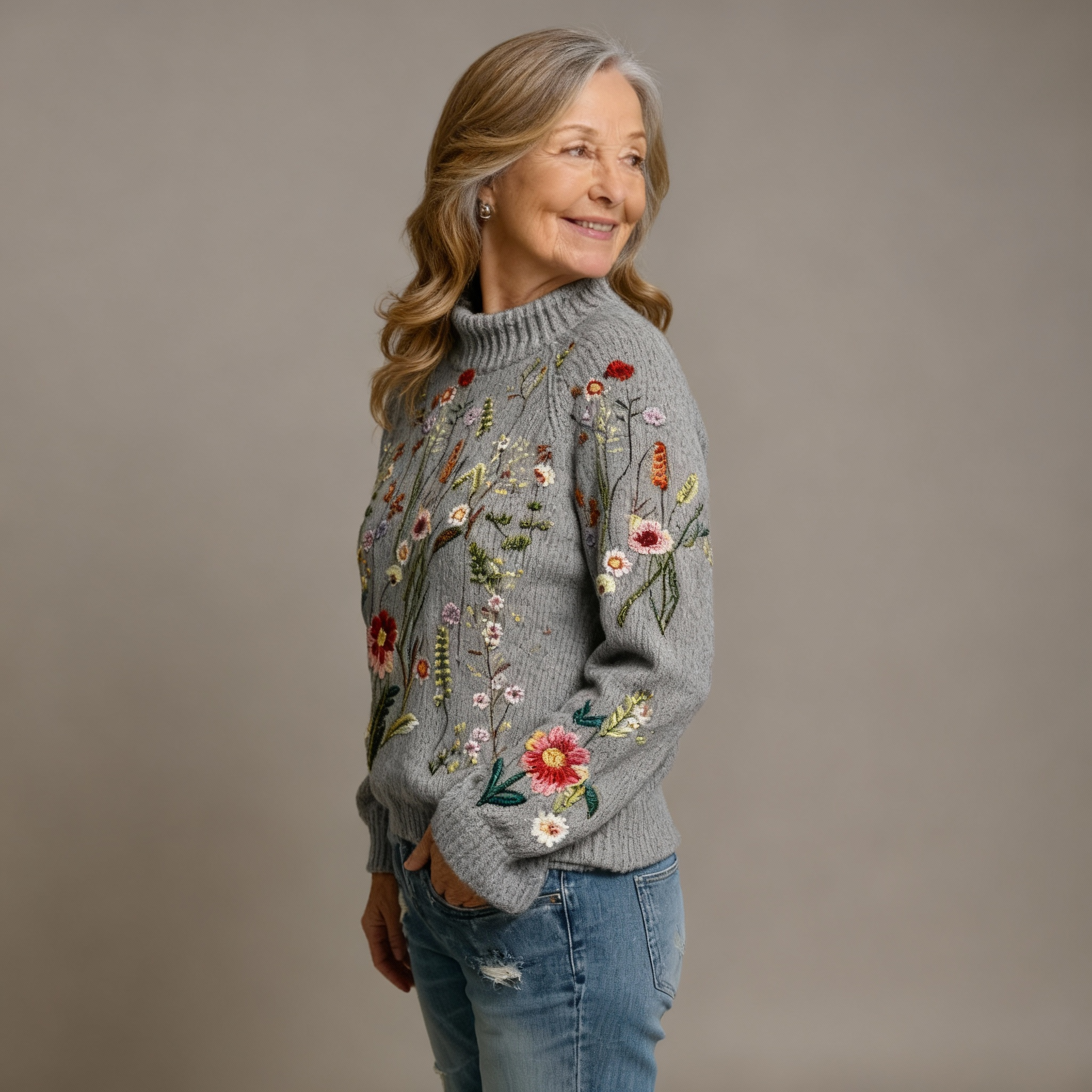 Classic Vintage Floral Knit Sweater