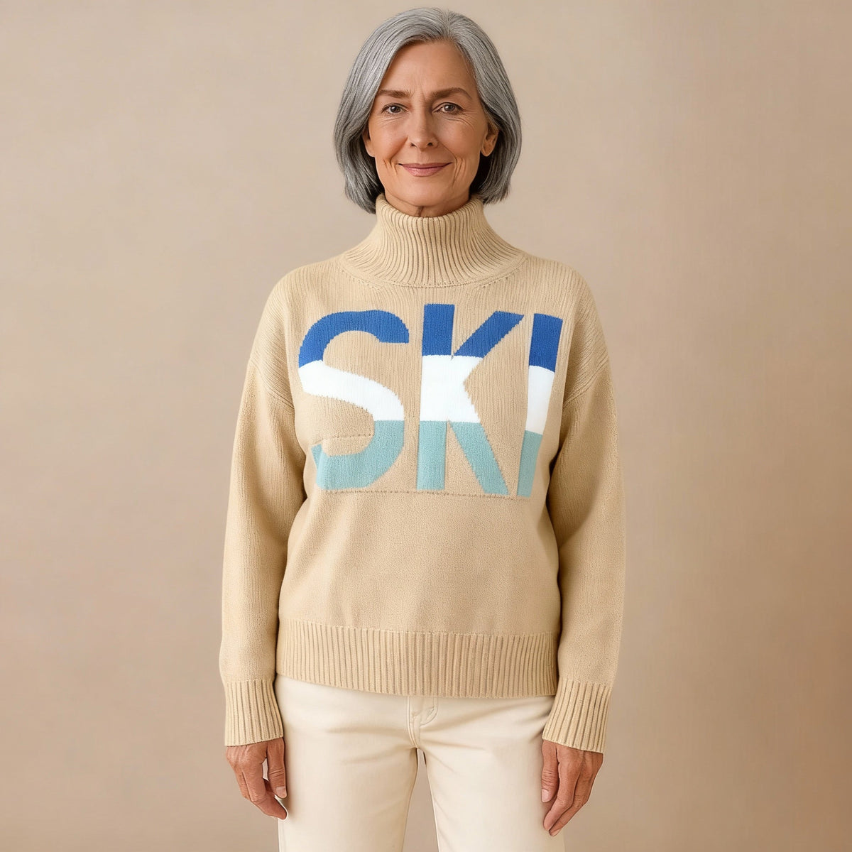 Retro Cashmere Turtleneck Ski Sweater