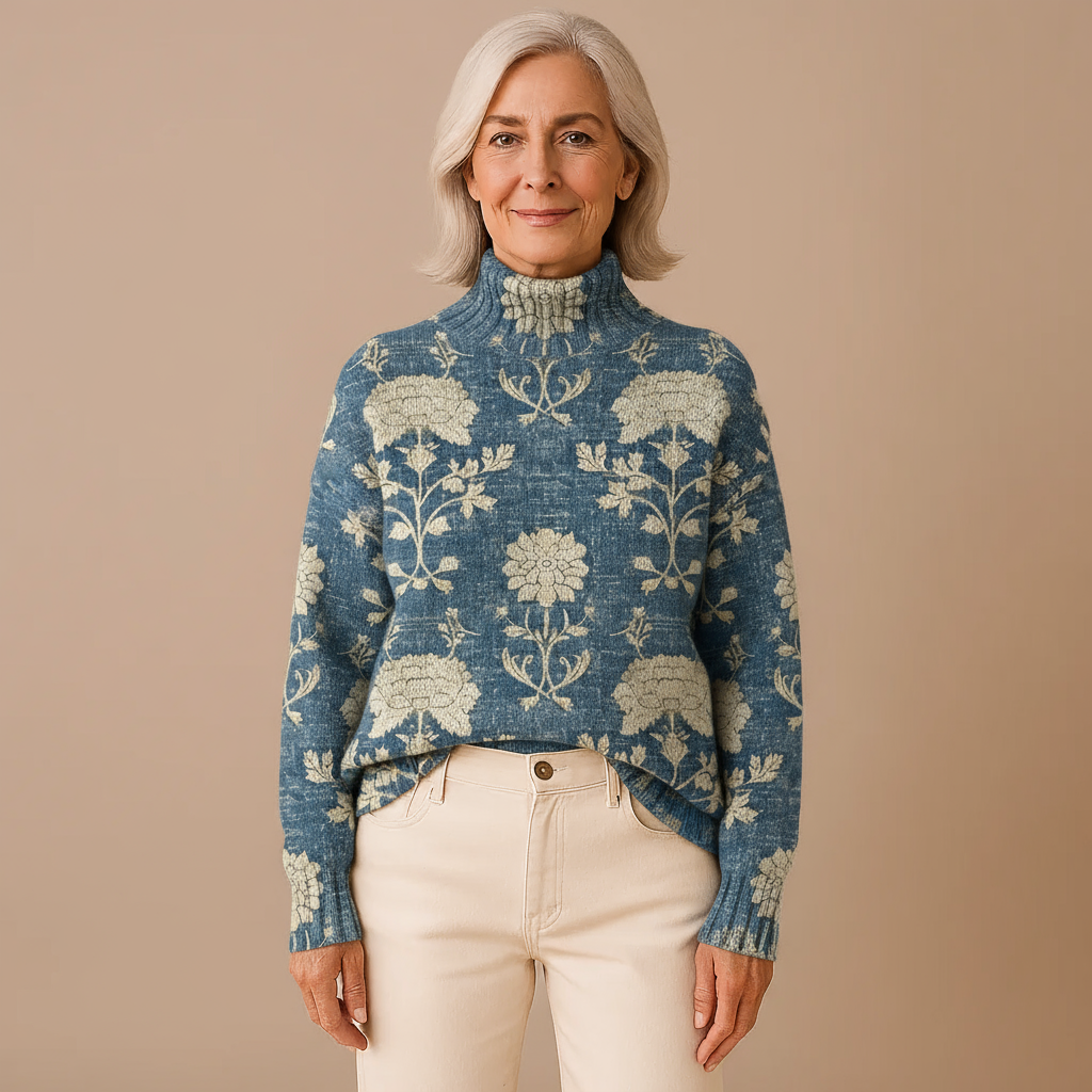 Timeless Floral Knit Turtleneck Sweater