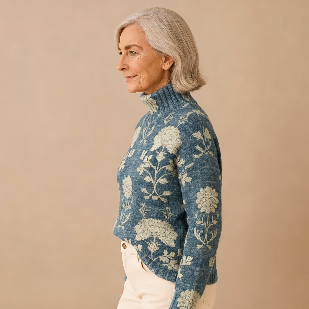 Timeless Floral Knit Turtleneck Sweater