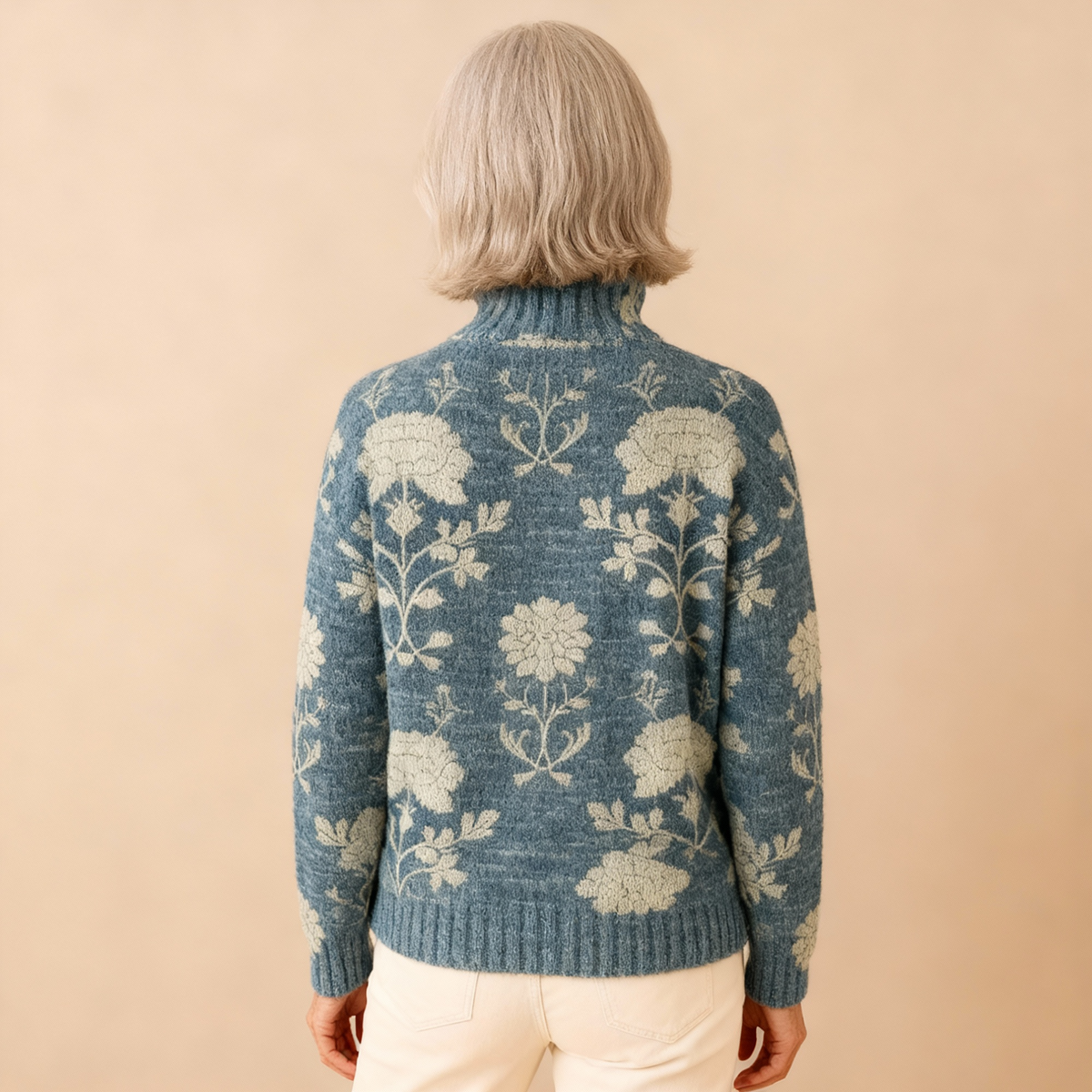 Timeless Floral Knit Turtleneck Sweater