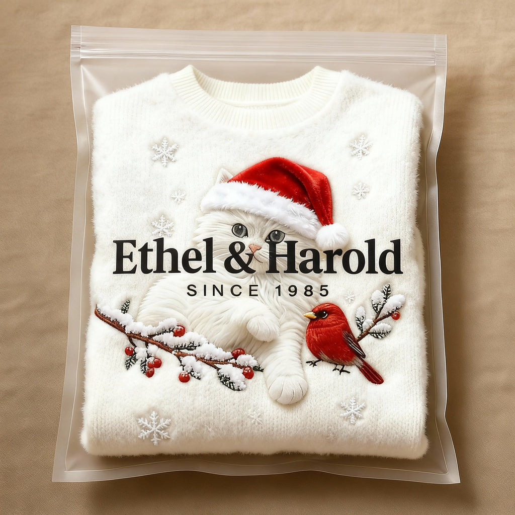 Casual Flannel Christmas Cat Art Sweatshirt for Women