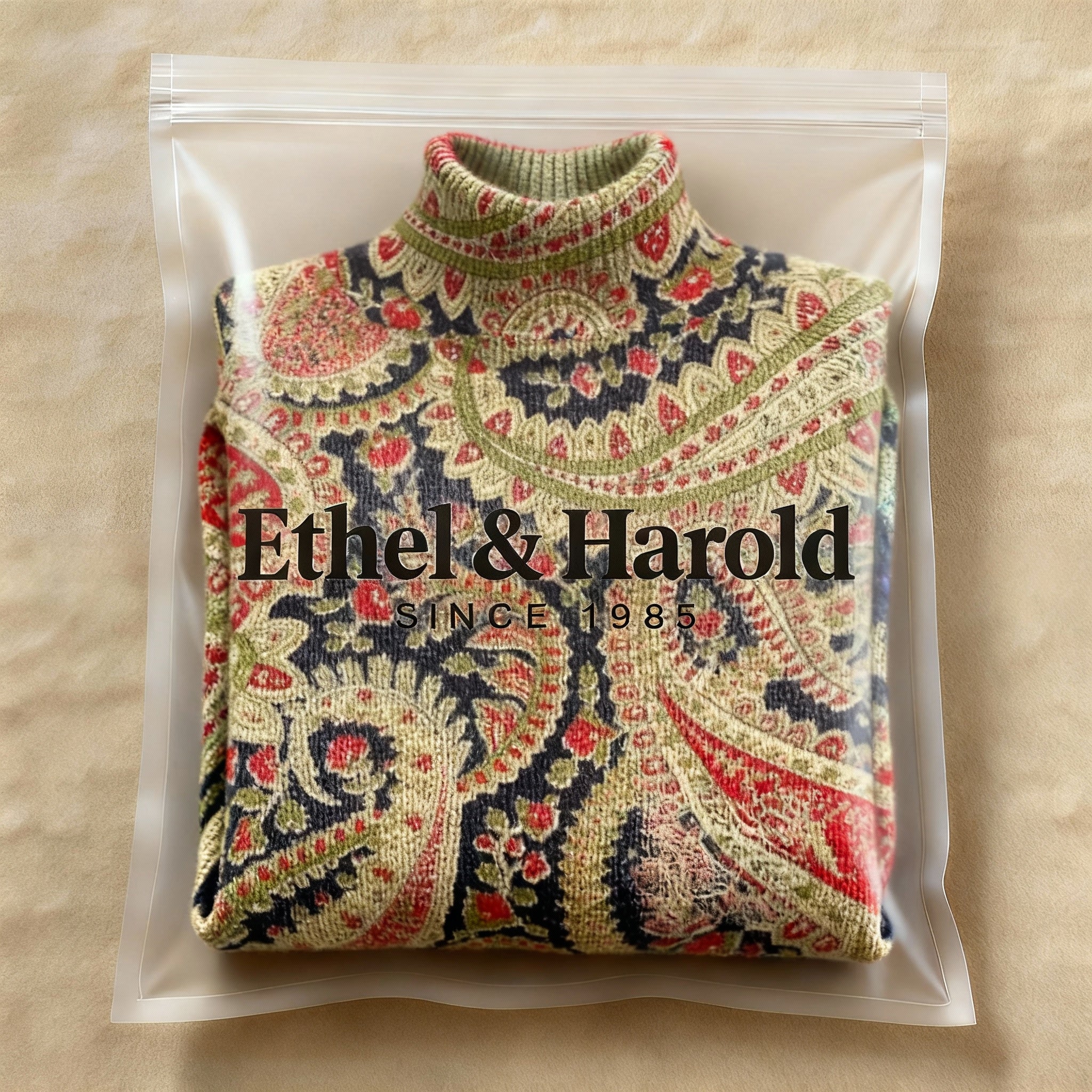 Vintage Floral Knit Turtleneck Sweater