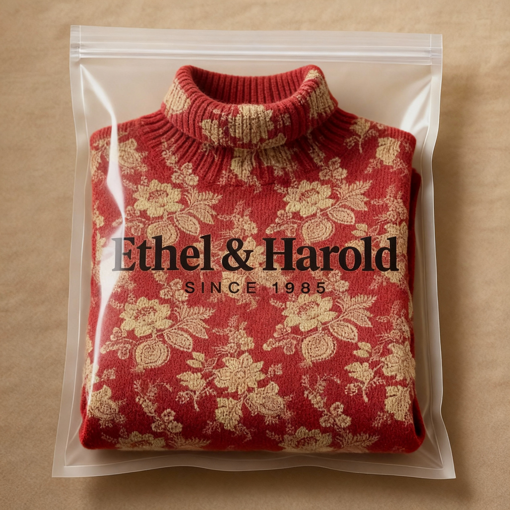 Retro Rose Print Knit Turtleneck Sweater