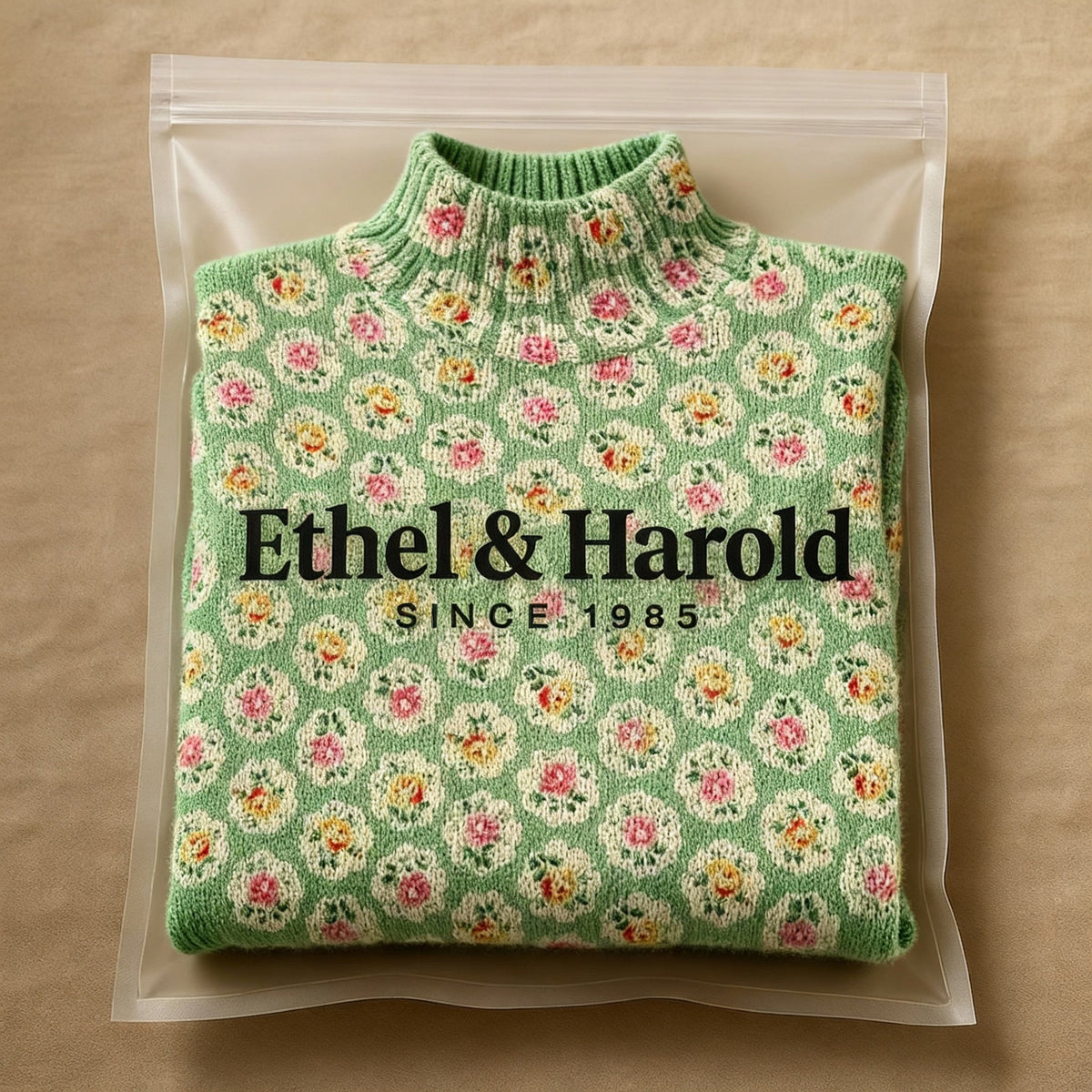 Women's Lovely Floral Art Print Knit Turtleneck Pullover Sweater
