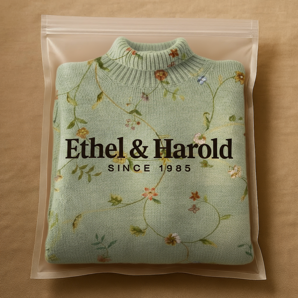 Vintage Lovely Floral Art Print Knit Turtleneck Pullover Sweater