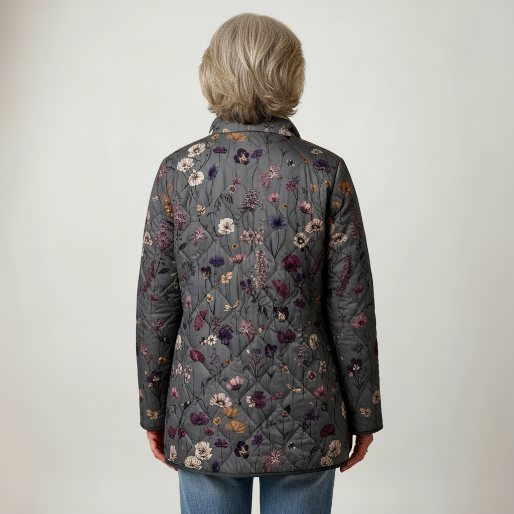 Elle | Women's Vintage Floral Print Casual Quilted Jacket